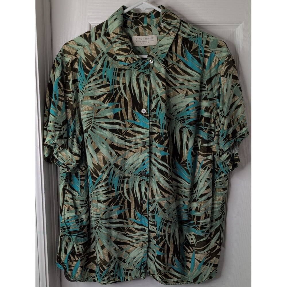 First Issue Rayon Tropical Leaf Button-Down Shirt Size 18W-/20w